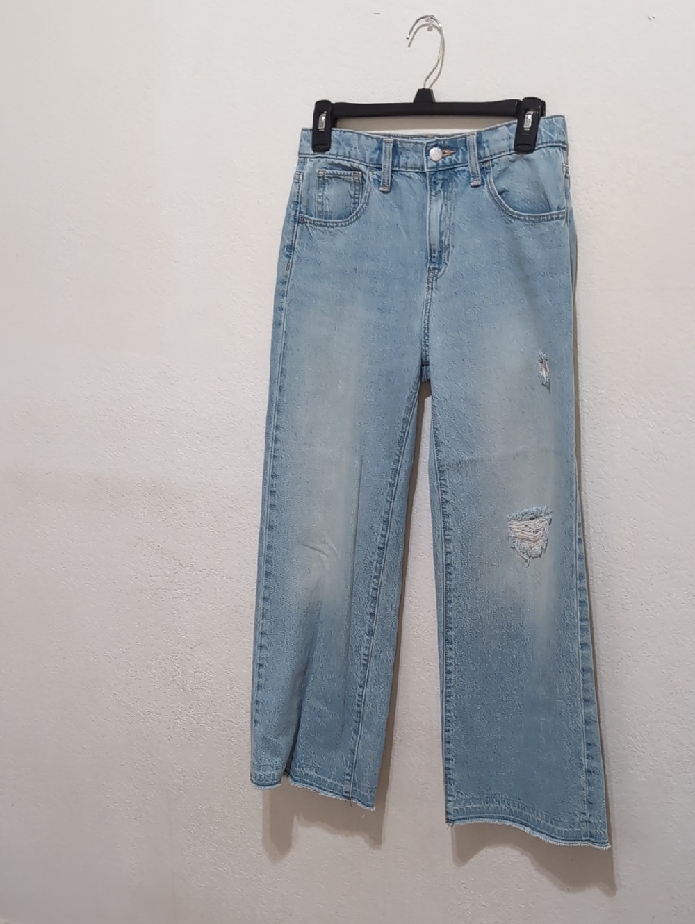Light Blue Women's Distressed Straight-Leg Jeans